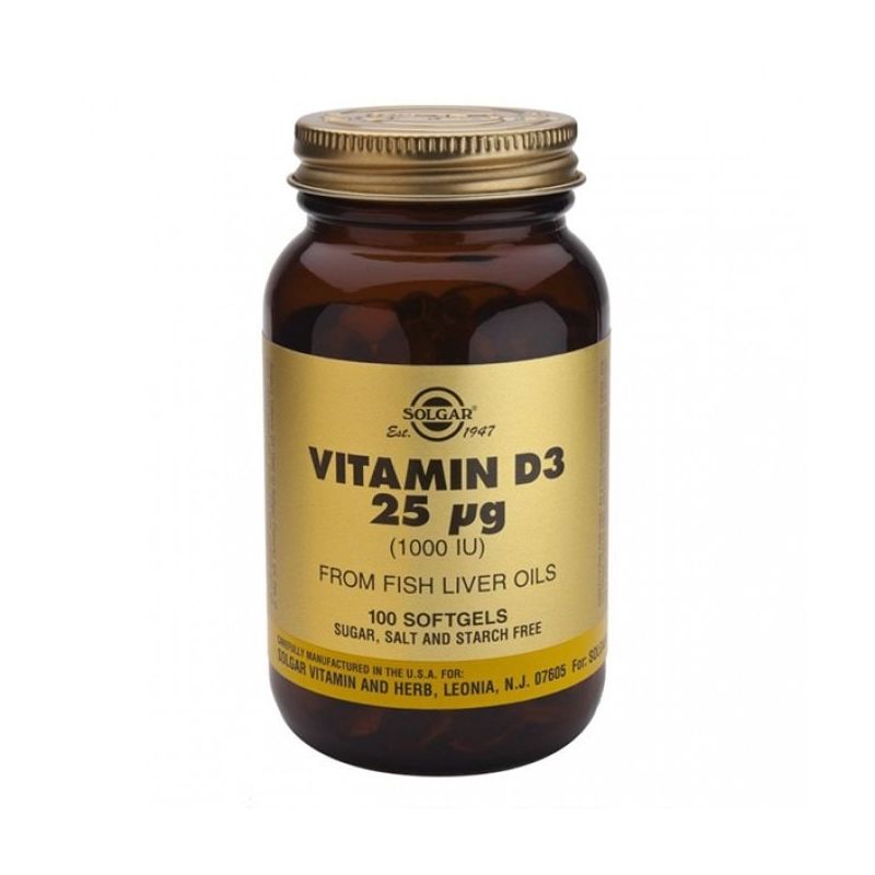 Solgar Vitamin D3 1000 IU (25μg) Συμπλήρωμα Διατροφής Βιταμίνης D3 , 100softgels