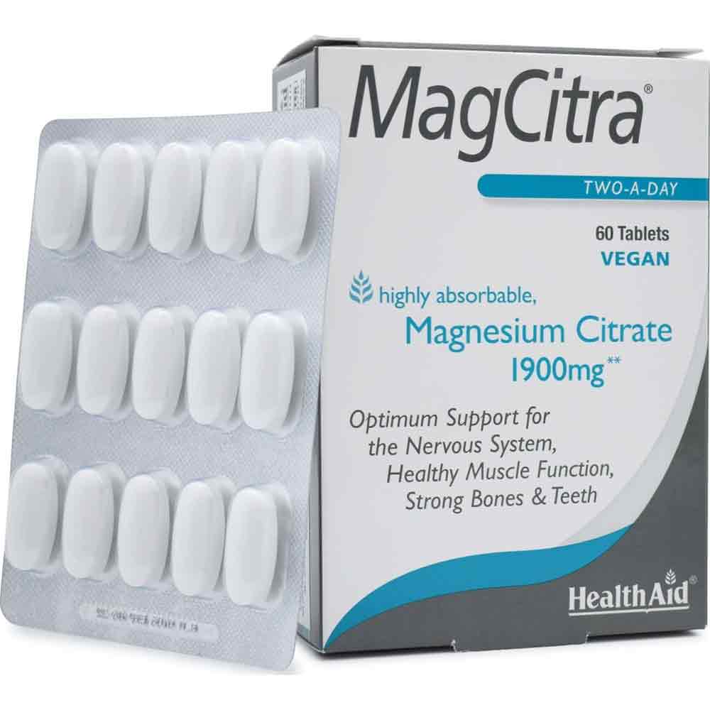 Health Aid MagCitra Magnesium Citrate 1900mg Κιτρικό Μαγνήσιο Υψηλής Ποιότητας, 60tabs