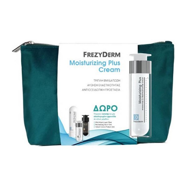 Frezyderm Promo Moisturizing Plus Cream, 50ml, Free Mild Wash Liquid, 15ml, Revitalizing Serum, 5ml, Velvet Colors Medium, 2ml & Beauty Pouch, 1set
