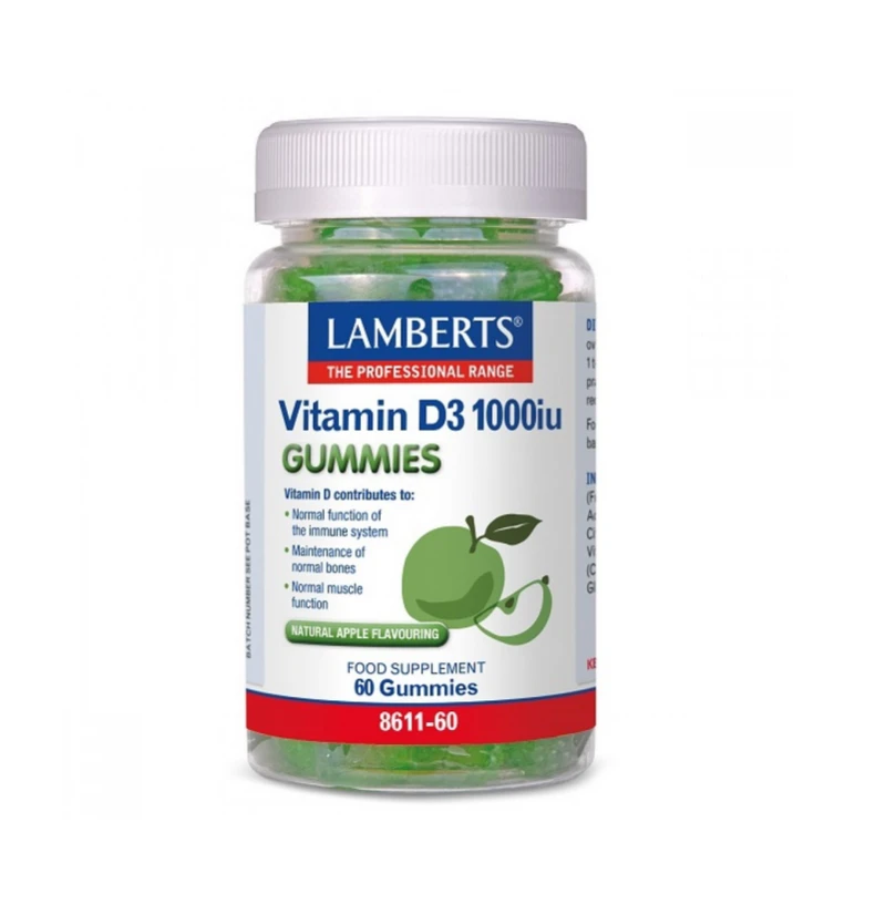 Lamberts Vitamin D3 1000iu Gummies με Φυσική Γεύση Μήλου, 60 Gummies