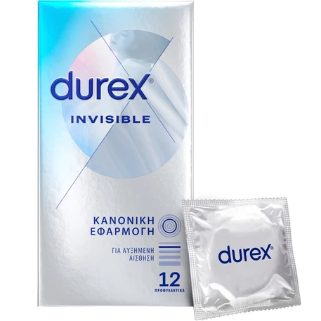 Durex Προφυλακτικά Εξαιρετικά Λεπτά Invisible Κανονική Εφαρμογή, 12τεμ