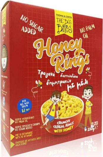The Bee Bros Τραγανά Δαχτυλίδια Δημητριακών με Μέλι Χωρίς Ζάχαρη 250g